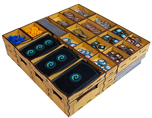 SMONEX Organizer Kompatibel mit dem Brettspiel 7 Wonders 2nd Edition und Erweiterungen - Tolle Handgefertigte Brettspielorganizer und Aufbewahrungsbox - Brettspielzubehör