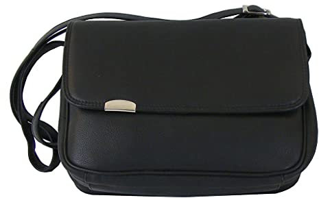 HGL Damen Überschlagtasche schwarz Echt-Leder Rindleder Schultertasche 19449