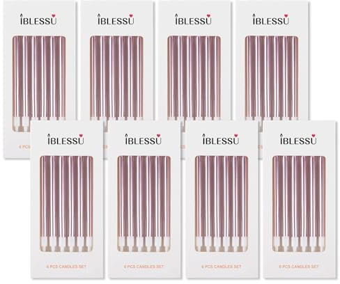 IBLESSU 48 Pcs Birthday Candles-Long Thin Cake Candle Cupcake Candle Sticks in Holders for Birthday, Anniversary, Wedding , Party Decoration Kids Adults (Rose Gold)