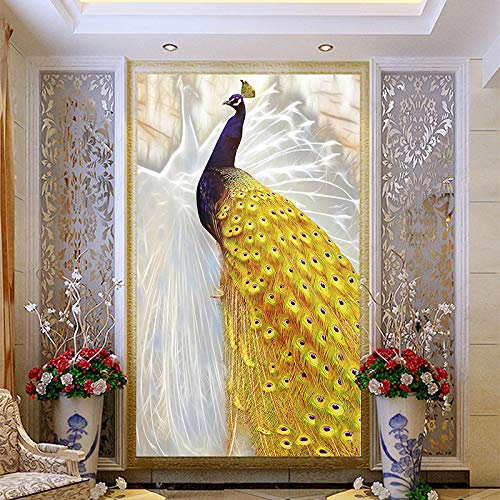 HDHGKYY 3D Living Room Wallpaper White Yellow Peacock Living Room Entrance Background Wall Artist Home Decoration Wallpaper Mural