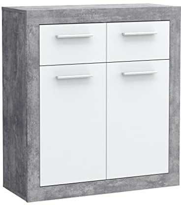 Newroom Kommode Betonoptik Lichtgrau Sideboard Modern - 83x91,8x33,8 cm (BxHxT) - Highboard Anrichte - [Hisako.Two] Wohnzimmer Wohnstube Büro
