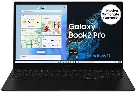 Samsung Galaxy Book2 Pro 39,62 cm (15,6 Zoll) Notebook (Intel Core Prozessor i7, 16 GB RAM, 512 GB SSD, Windows 11 Home), Graphite, Inklusive 36 Monate Herstellergarantie [Exklusiv bei Amazon]