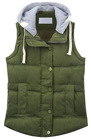 YYNUDA Womens Padded Gilet Hood Quilted Gilets Lightweight Zip Vest Winter Sleeveless Jacket Coat Windproof Bodywarmer Green M