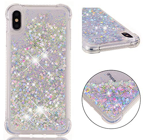 KBIKO-zxl Kompatibel mit iPhone XS Max Hülle, [Silver Back] Mädchen Glitzern Handyhülle Hülle mit Ringständer, Cover Silikon Flüssigkeit Clear Schutzhülle für iPhone XS Max 6.5.Silver1 YBL