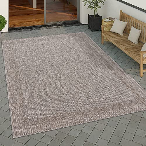 Paco Home Outdoor Teppich wetterfest & pflegeleicht Flachgewebe in Sisal-Optik mit Bordüre UV-beständig Modern für Balkon, Terrasse, Garten, Wohnzimmer, Grösse:80x250 cm, Farbe:Natur
