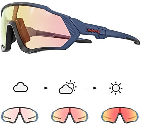KAPVOE Photochromatische Selbsttönend Fahrradbrille TR90 Rahmen für Herren Damen Klar Sportsonnenbrille Sport Radfahren MTB Radbrille Sportbrille Fahren Angeln Laufen Rot Blau 15