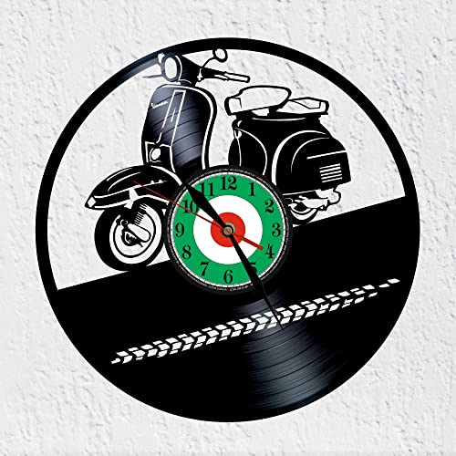 VINY WOODY Moto Scooter Classico Anni 50 Orologio Grande Decorazione da Parete Orologio a Disco in Vinile