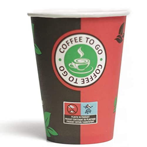 Commerline 50 stück 12oz_Ø90mm 300ml Kaffeebecher to go Pappe Einweg | Pappbecher Cups Coffee to Go Becher | Kaffee to+go Papierbecher Hartpapier Einwegbecher | Becher für Kafee/Tee