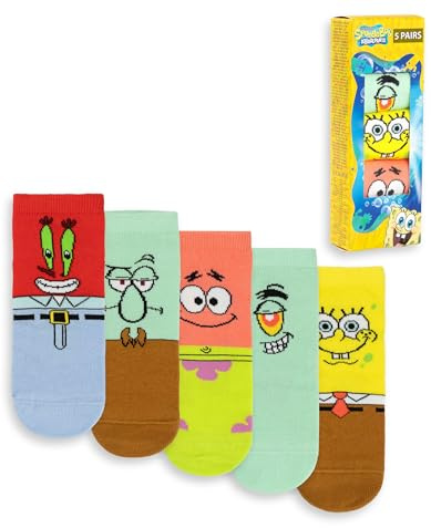 SPONGEBOB SQUAREPANTS Socks 5 Pack Kids Teens | Girls Boys Multicolour Patrick Squidward Mr Krabs Plankton | Footwear Accessories