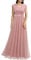 Dressystar Damen Abendkleider Elegant für Hochzeit Brautjungfernkleider Spitze Chiffon Maxi Lang Ballkleider Ärmel Blush XXL