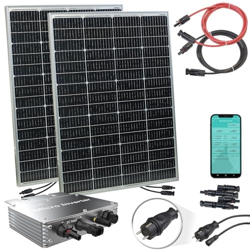 revolt Balkon Photovoltaik: 300W (2x150W) Steckerfertige Balkonsolaranlage + 350W Wechselrichter (Solar Balkonanlage, Insel-Solar-Wechselrichter, Balkonkraft)