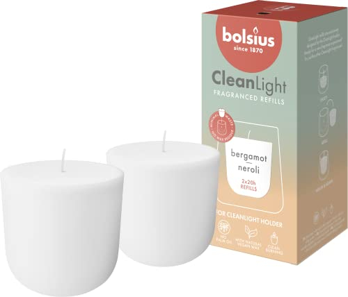 Bolsius – CleanLight Refill – Refillable Scented Candle – Bergamot & Neroli – Refills Only – 2 pcs – 20-Hour Burn Time – Contains Natural Plant-Based Wax – Sustainable Concept