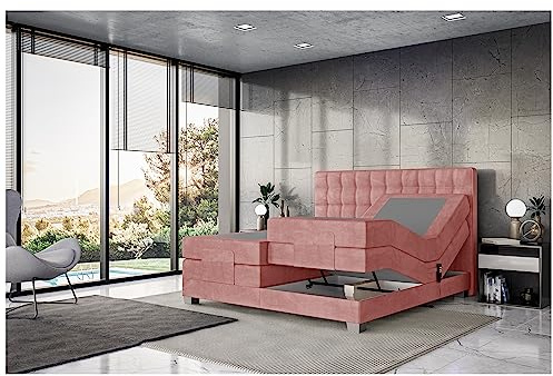MEBLINI Boxspringbett Elektrisch Verstellbar - Gepolstert Doppelbett mit Matratzen und Toppers - Polsterbett - Bett mit Kopfteil - Edison - 200x200 - H3/Rosa Samt
