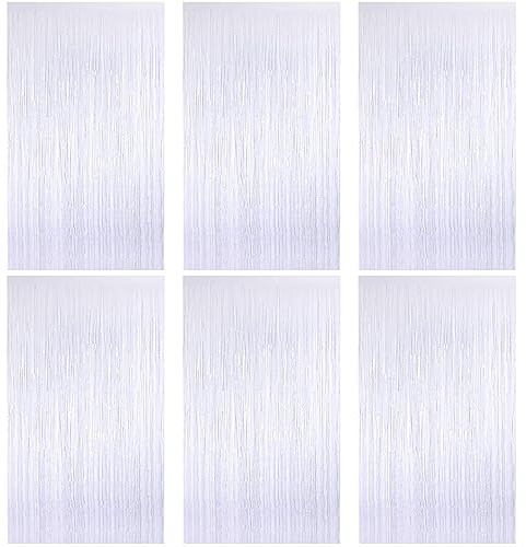 O-Kinee Lametta Vorhänge Weiß,6 Stück Glitzer Vorhang Party Deko, 1m x 2m Metallische Glitzervorhang Geburtstag,Tinsel Folie, Folienfransen Vorhang für Weihnachtsbaum Festivals Party Bühnendekor