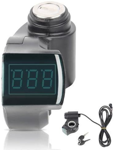 Elektrofahrrad Voltmeter, E-Bike Gashebel Drossel Voltmeter Lenker Daumendrossel Digitaler Spannungsanzeigeschalter Und Sperrtasten mit 2m/6.56ft Kabel Für 12–99 V E-Bike Roller Scooter Dreirad