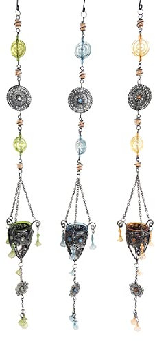 ROCKING GIFTS Portavelas Colgante de Metal y Cristal Colorido, Color Surtido (1 Unidad), Candelabro Decorativo Étnico, Decoración Ambiente Relajante, 90 cm