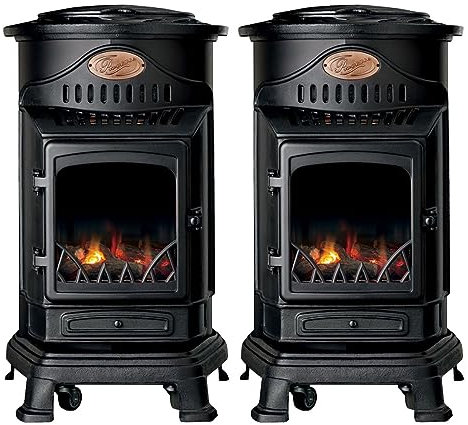 INTEC - 2 Poêles à gaz Fonte 3.4KW Noir Effet feu cheminée Chauffage d'appoint à gaz