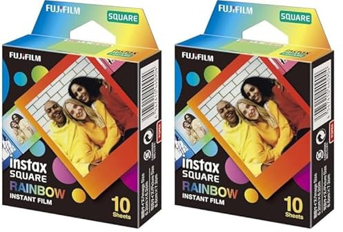instax SQUARE instant film Rainbow border, 10 shot pack, suitable for all instax SQUARE cameras and printers (Pack of 2)