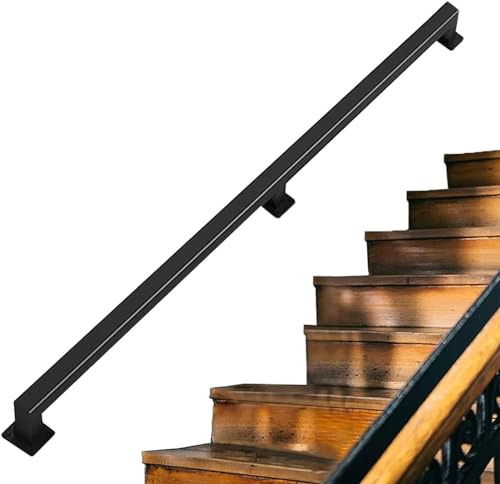 Handlauf Geländer Treppengeländer Treppengeländer-Handläufe for Außenstufen oder Innentreppen, schwarzer Vierkantrohr-Handlauf, Sicherheitshandlauf, rutschfestes Metall-Schmiedeeisen-Balustraden-Gelän