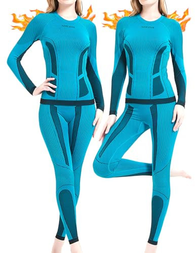 NOOYME Thermounterwäsche Damen Set Warme Funktionsunterwäsche Winter Elastische Skiunterwäsche Atmungsaktive Ski Unterwäsche Frauen Thermo