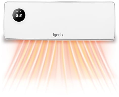 Igenix IGHW020TDW Over Door Downflow Fan Heater, 2000W Wall Mounted Oscillating Air Curtain with Heater & Cool Air Function, 24 Hour Timer, LED Display & Remote Control, White