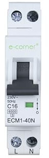 E-Corner | Interruttore Magnetotermico Curva C | 1P+N 16A 6kA | 230V AC 50HZ | Confezione singola