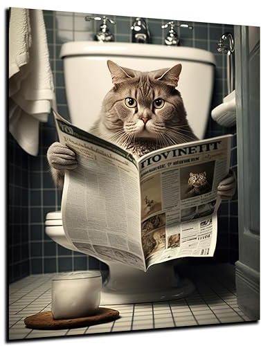 DARO Design - Bilder Deko Gäste WC Wandbild Badezimmer Bad Toilette Kunstdruck Bild auf 6mm HDF 30x20 cm Katze Wanddeko - lustige Wandbilder Leinwand Poster Aesthetic Room Decor Cat Kitten