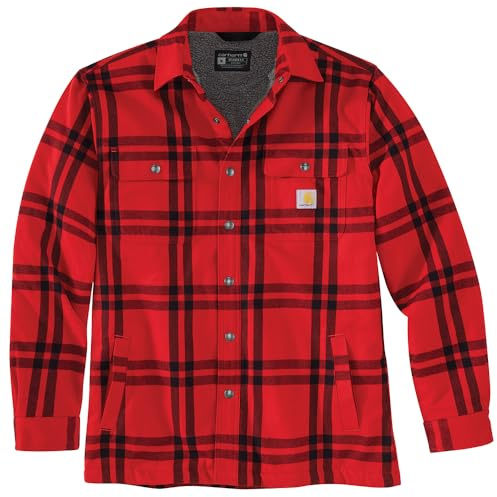 Carhartt Herren-Hemd, Standard, entspannte Passform, Flanell-Sherpa-Futter, Jac, Crabapple