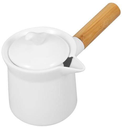 ABOOFAN Lattiera in ceramica con manico in legno caffettiera in ceramica bicchiere caffè espresso mini riscaldatore padella piatta mini scaldaburro piccola pentola da cucina domestico sale