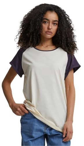 Urban Classics Women's TB1913-Ladies Contrast Raglan Tee T-Shirt, whitesand/purplenight, Small