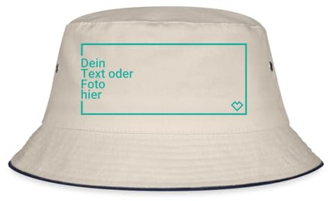 Spreadshirt Fischerhut Selbst Gestalten Mit Foto Und Text | Bucket Hat Personalisiert Fischerhut, S/M (Caps), Natur/Navy