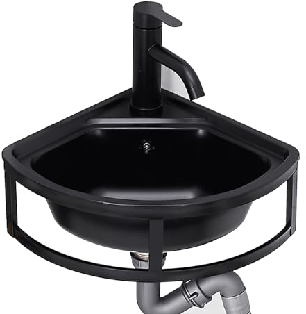 Fregadero de Esquina de Acero Inoxidable Lavabo Triangular Lavabo de Mano con Escurridor Y Grifo Fregadero de un Seno Montado en la Pared, For Lavadero Cocinas y Hogar