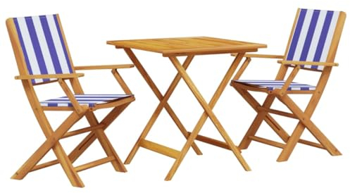 vidaXL Bistro Set 3-TLG., Balkonset mit Klappdesign, Sitzgruppe für Garten Terrasse Balkon, Gartenmöbel Gartengarnitur, Blau Weiß Stoff Massivholz