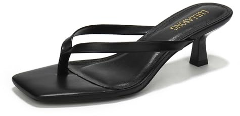 LULLASONG Women's Black Kitten Heels Sandals Square Open Toe Flip Flop Heels 1.8-2 Inch Heeled Sandals for Women