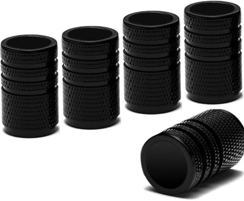 Ruayia Ventilkappen Auto 5 Stück, Autoventil Kappe Alu Metall mit Dichtung für stabilen Reifendruck, Autoventil Kappe Ventilabdeckung Reifenventil-Kappen PKW SUV Motorrad - Schwarz