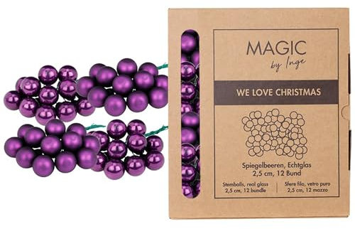 Weihnachtskugeln am Draht Glas 2,5cm x 144 Stück - Spiegelbeeren glänzend - kleine Dekokugeln für Weihnachten - Mini Christbaumschmuck & Weihnachtsdeko Lila Purpur - Purple Symphony