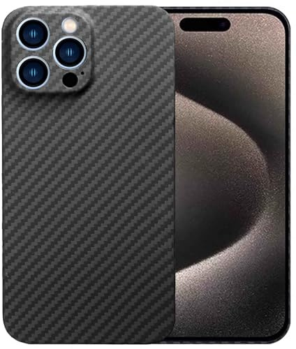 Sisyphy Custodia in fibra aramidica per iPhone 16 Pro Max con texture in fibra di carbonio, custodia protettiva super sottile e leggera, morbida al tatto, robusta custodia resistente, cover posteriore