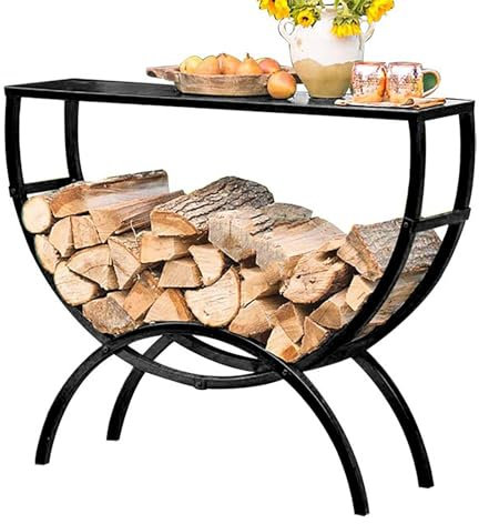 Table de rangement pour bois de chauffage avec housse pour terrasse, porche et cheminée, noir