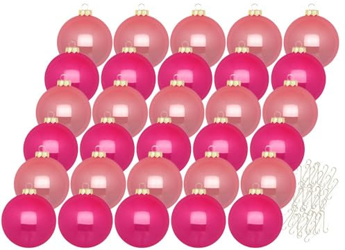 Inge Glas Weihnachtskugeln mit Haken | Schöne Christbaumkugeln aus Glas | Set 30 Kugeln und 40 Aufhänger | Christbaumschmuck Weihnachtsbaumkugeln (Candy Shop | pink)