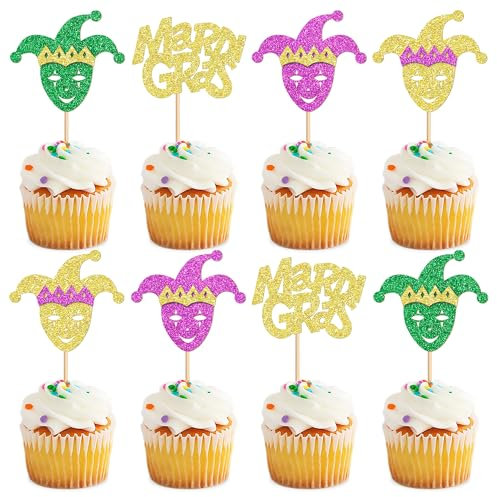 Blumomon 24 Stück Karneval Kuchen Dekoration Karneval Cupcake Topper Karneval Parade Dekoration Zirkustruppe Clown Kuchen Topper Zirkus Dekorationen