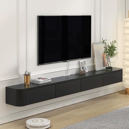Moderno soporte de TV flotante negro con gestión de cables, estilo simple, armario de TV para sala de estar o dormitorio, 200 x 20 x 24 cm
