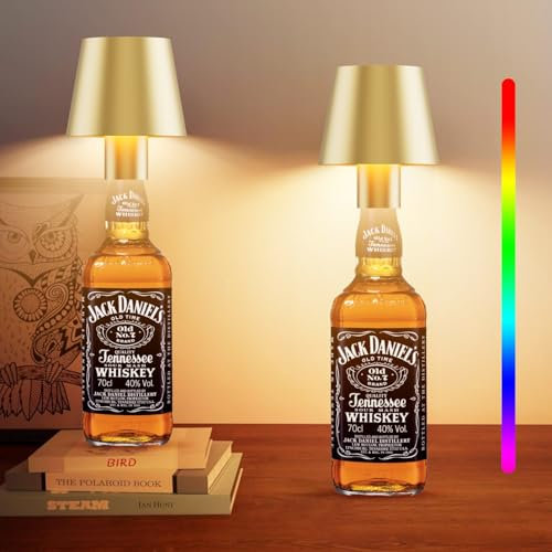 Howskys 2 Stück LED Kabellose Flaschenlampe, 3000k warmes Licht+RGB Dimmbare Flaschenlampe, 5500mAh Wiederaufladbare Akku Flaschenlicht mit USB-C, Aluminium, IP54 Wasserdicht, Gold