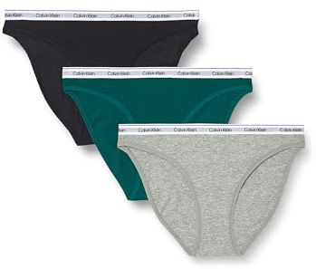 Calvin Klein Damen 3er Pack Slips Bikini Form Baumwolle mit Stretch, Mehrfarbig (Black/Grey Heather/Turf), M