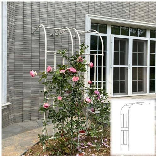 Stabiler Ständer für Halbbögen zur Hochzeit, robuste Pergola mit Gartenbogengitter, Rosenlaubenspalier aus Metall für Kletterpflanzen, Rasen im Freien, Hof, Gartenbau, Blumen (weiß, 61 x 241 cm)
