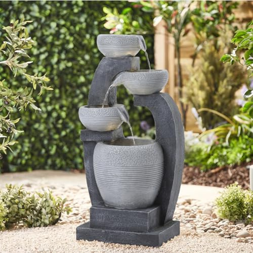 Warmiehomy Solarbrunnen für Draussen 63cm, Zimmerbrunnen Wasserfall Springbrunnen Solar mit LED-Licht, Solar Gartenbrunnen für Außen, Dekorativ Wasserspiel für Garten Balkon Terrasse
