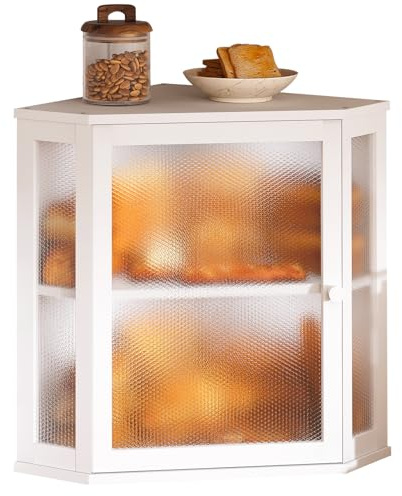 Furshus Eck-Brotbox für Küchenarbeitsplatte, Brotaufbewahrung für selbstgemachtes Brot, doppellagig, großer Bambus-Küchen-Aufbewahrungsbehälter mit Fenster (Weiß, groß)