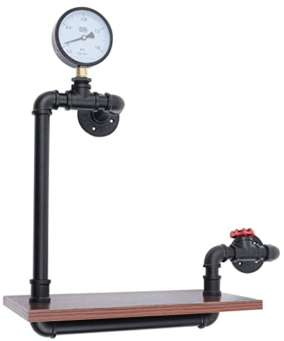 CHFUNE Wandregal, Industrielles Wandregal, Regal Wand Holz und Metall, Rohr, Regalhalter, Regalträge,Schwebendes Regal aus Eisenholz für Zuhause, Badezimmer, Küche,Werkzeug-Organizer,Wandgarderobe