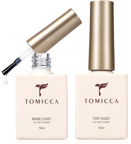 TOMICCA Base und Top Coat Gel UV, Top Coat Gel UV LED Nagellack Set, Nagel Primer Base Coat UV Gel, 2 * 15ml