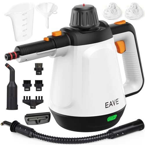 EAVE Handheld Steam Cleaner, 110℃ Steam Cleaner for Efficient Stain Cleaning, Versatile Steam Cleaner Handheld with 10 Accessories & 5m Cable, Multi-Purpose for Kitchen, Sofa, Car, Chemical-Free (WH)
