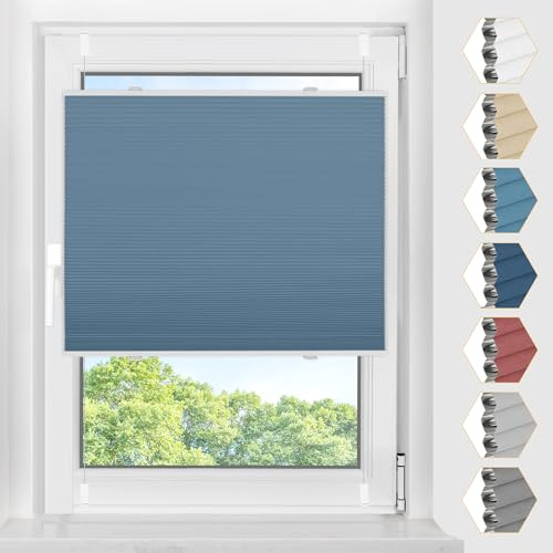 BelleMax Plissee Verdunklung Klemmfix Wabenplissee ohne Bohren Hellblau-Weiß 40x120cm(BxH), Thermo Verdunklungsplissee 100% Blickdicht, Sicht- & Schallschutz, Wärmeisolierung für Fenster & Tür